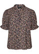 Blommig blus i viskos med korta &auml;rmar och smockdetaljer, Bl&aring;, Packshot image number 0