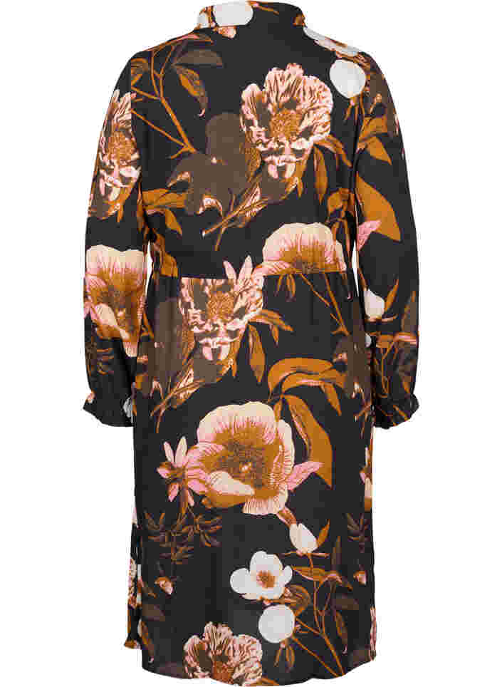 Blommig klänning i viskos med snörning, Black Flower AOP, Packshot image number 1