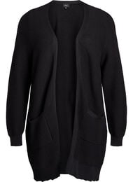 L&aring;ng ribbstickad bomullskofta, Svart