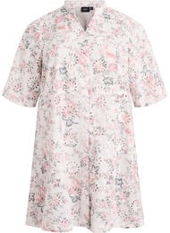 Kl&auml;nning i bomull med blommigt tryck och broderie anglaise, Vanilla