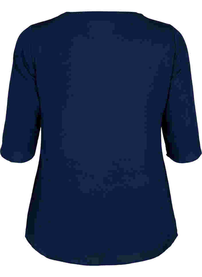 Blus med 3/4-ärmar och v-hals, Navy Blazer, Packshot image number 1