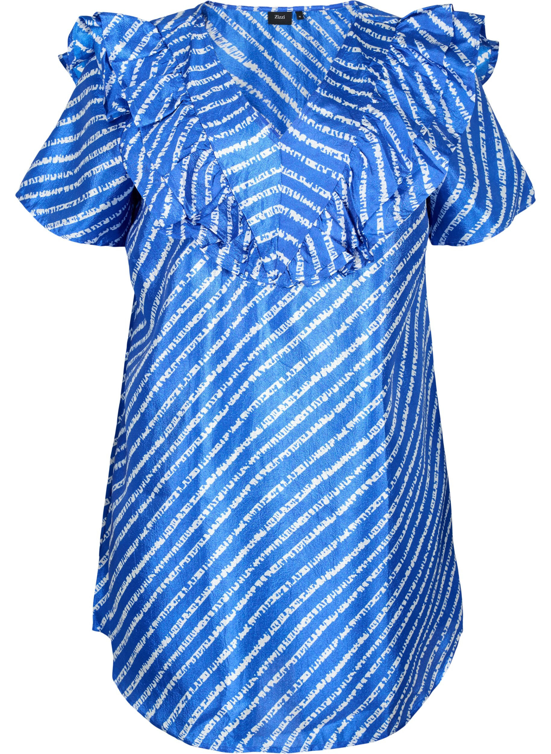 Zizzi Stripad tunika med fransar, S.T.W./White Stripes, Packshot image number 0