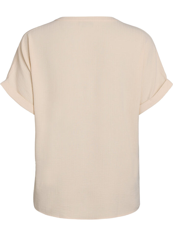 Lös blus med korta ärmar, Beige, Packshot image number 1