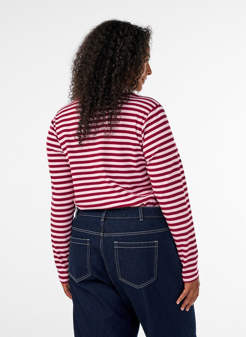 Randig blus med l&aring;nga &auml;rmar, Rosa, Model image number 2