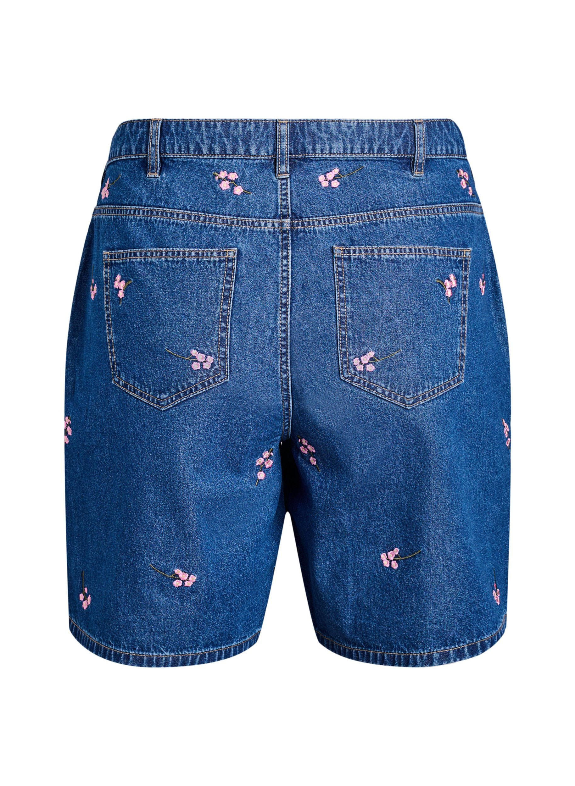 Zizzi Jeansshorts med broderade blommor, Bl&aring;, Packshot image number 1
