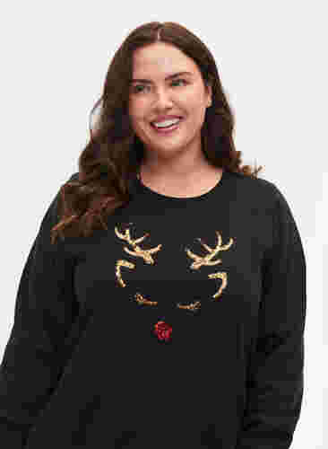 Sweatshirtklänning med julmotiv, Black Reindeer, Model image number 2
