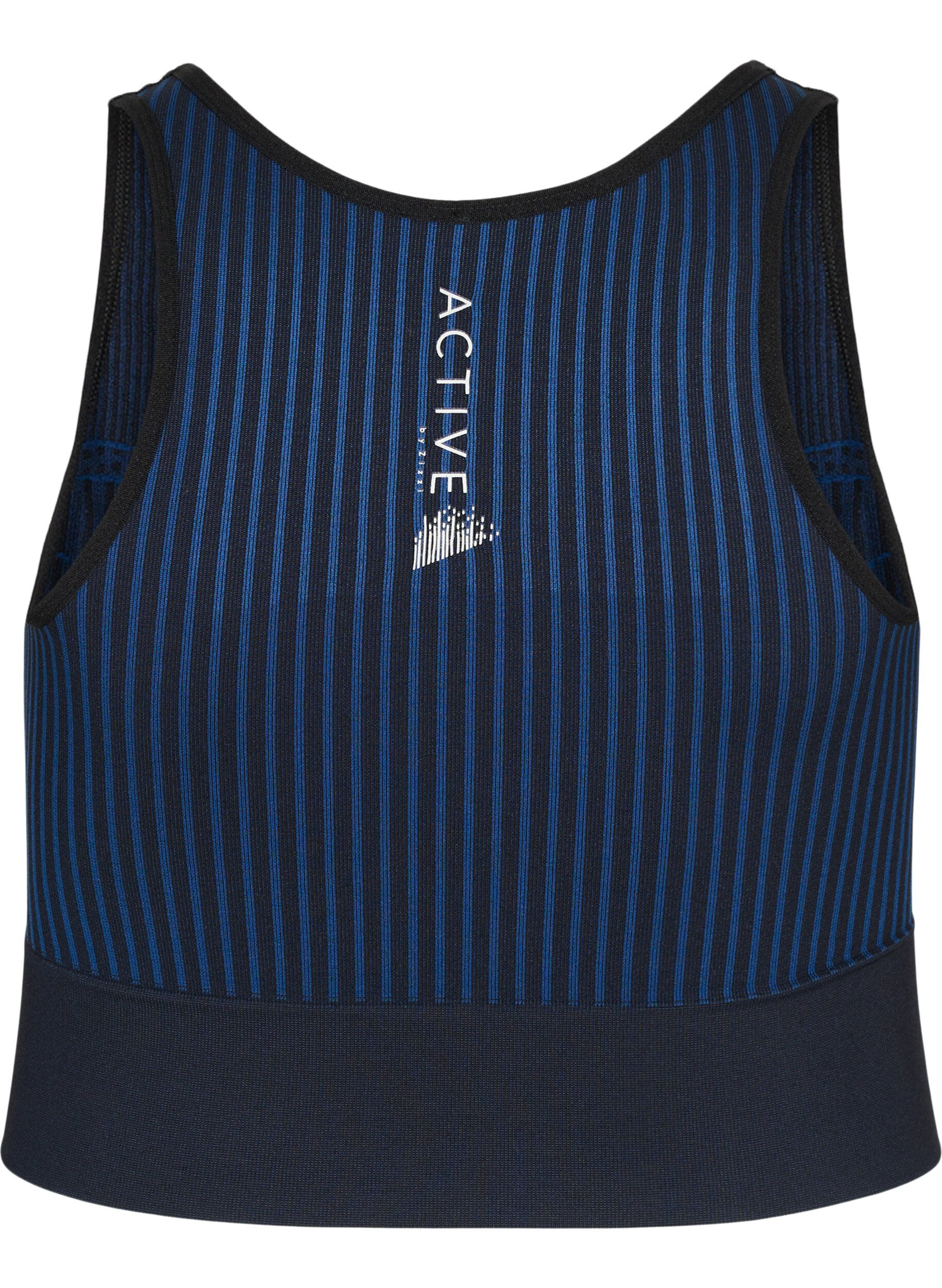 Zizzi  Seamless sport-bh med r&auml;nder, Black w. Blue Depths, Packshot image number 1