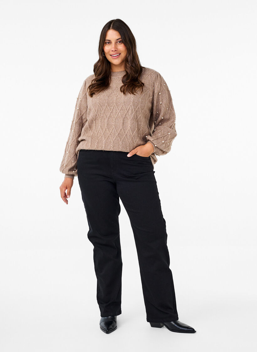 Stickad tröja med mönster och pärlor, Desert Taupe Mel., Model image number 2