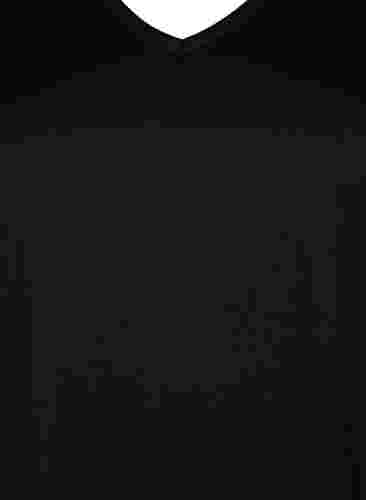 Klänning i enfärgad färg med v-hals och 3/4-ärmar, Black, Packshot image number 2
