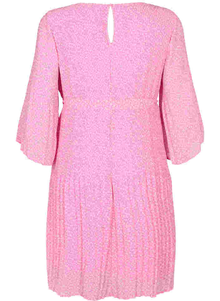 Plisserad klänning med knytband, Pink Ditzy Flower, Packshot image number 1