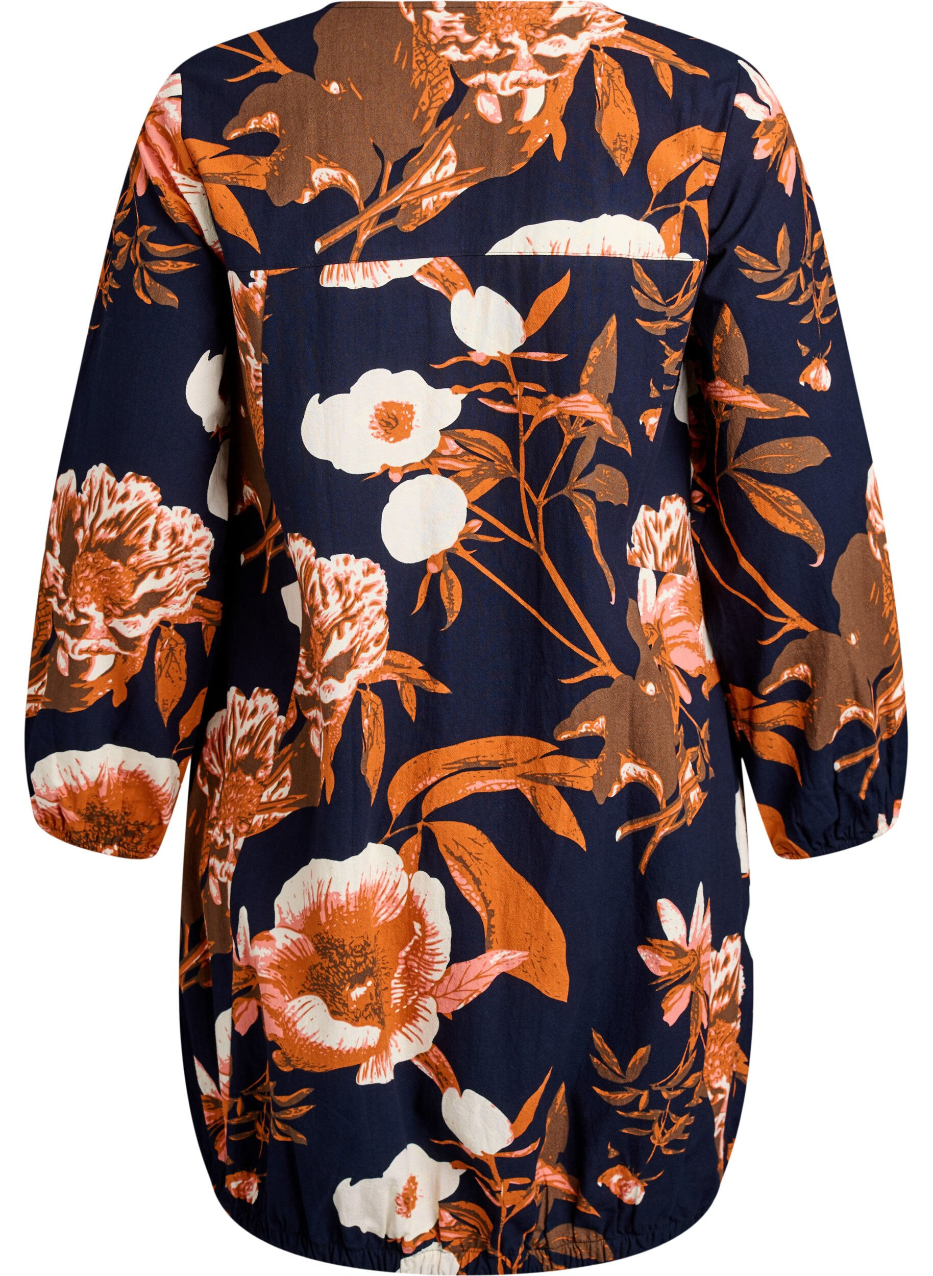 Zizzi Kort kl&auml;nning i bomull med res&aring;rkant nedtill och l&aring;nga &auml;rmar, Svart, Packshot image number 1