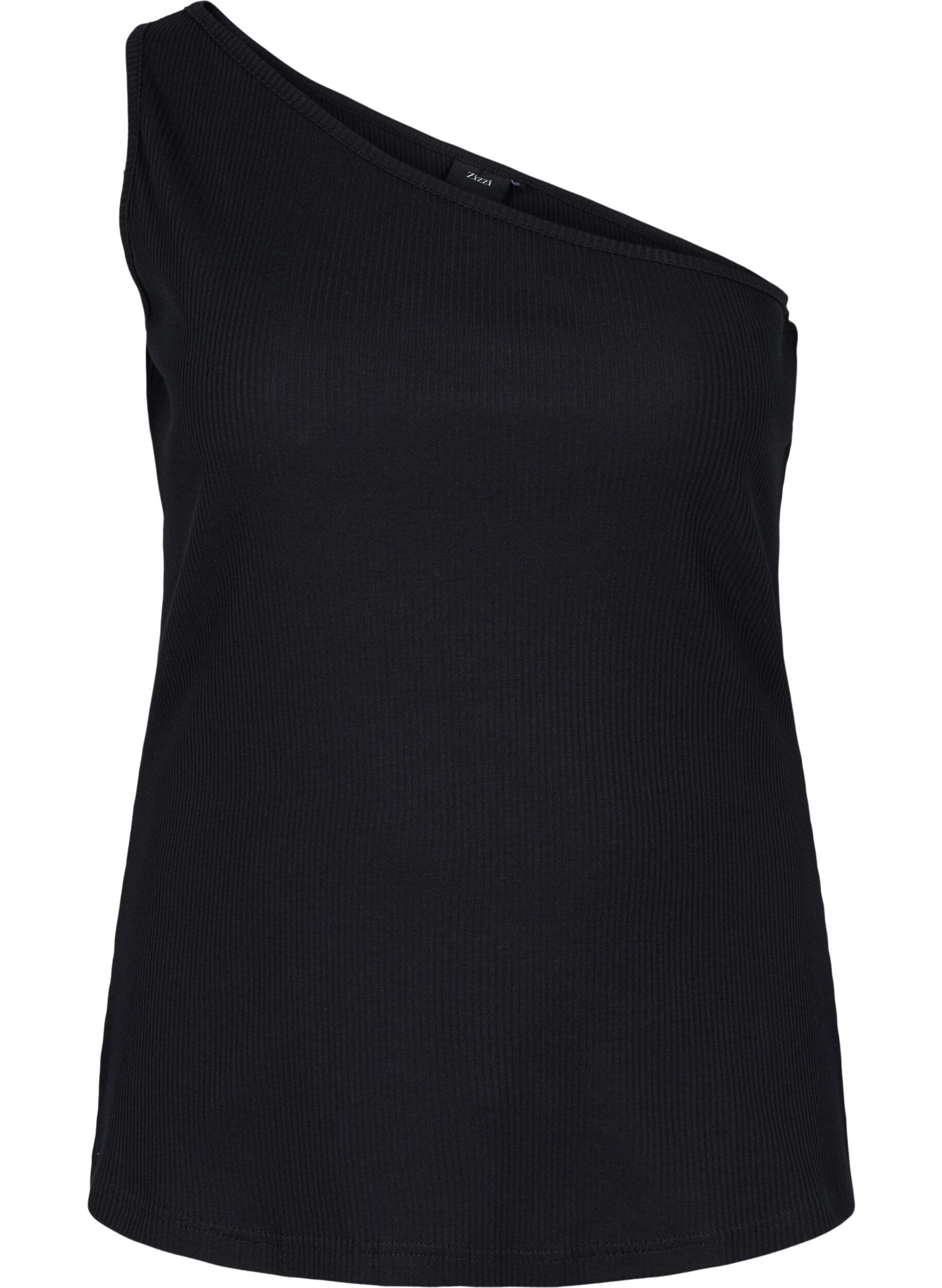 Zizzi One shoulder-topp i bomull, Black, Packshot image number 0