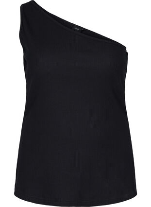 One shoulder-topp i bomull, Black, Packshot image number 0