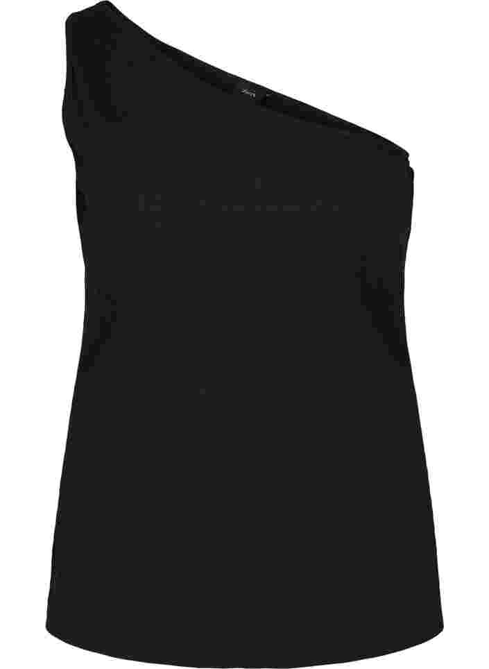 One shoulder-topp i bomull, Black, Packshot