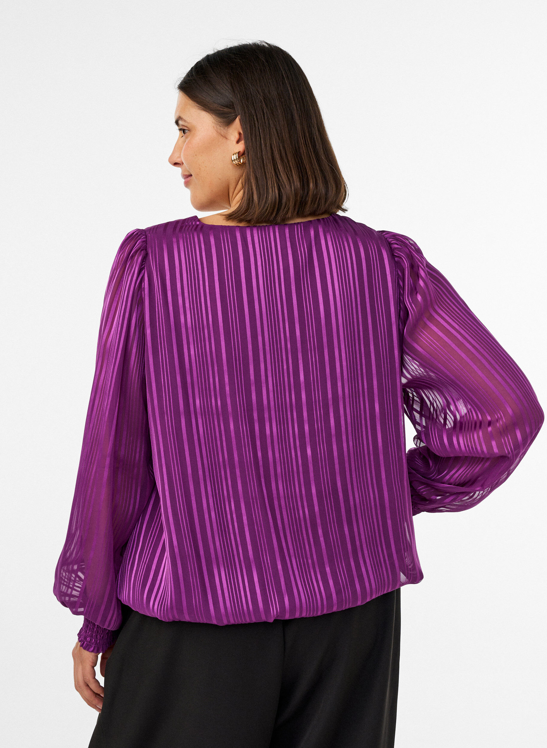 ZizziRandig blus med ballongform, Lila, Model image number 2