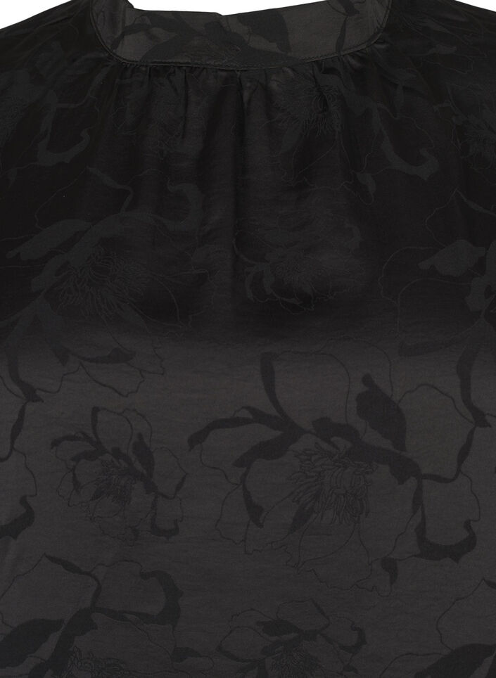 Satängblus med ton-i-ton-mönster, Black, Packshot image number 2