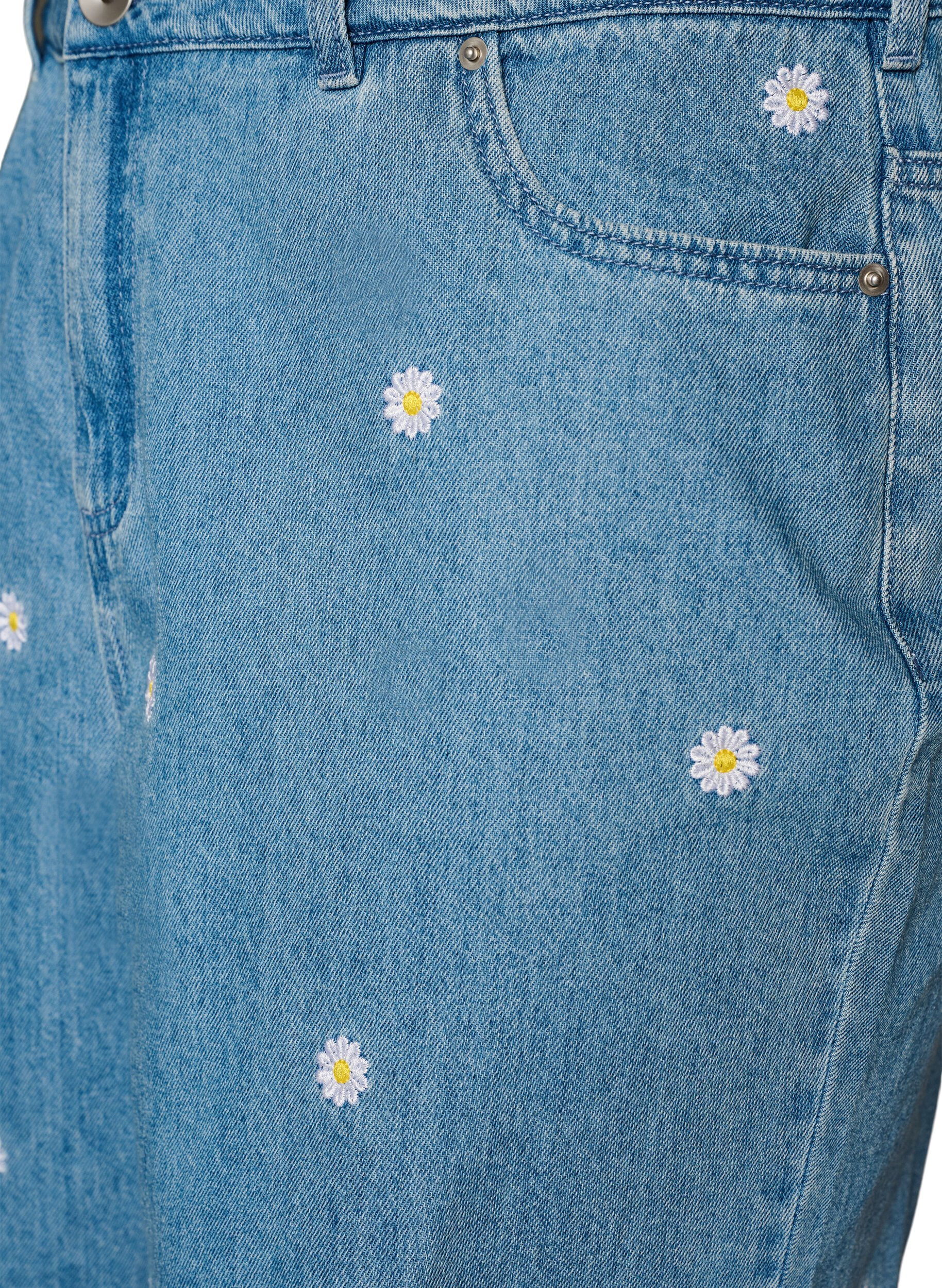 Zizzi Jeansshorts med h&ouml;g midja och blombroderi, Bl&aring;, Packshot image number 2