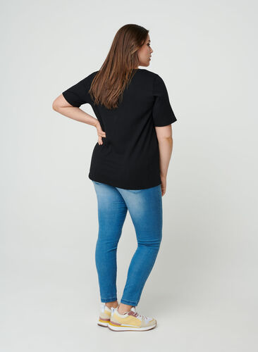 T-shirt med knappar, Black, Model image number 1