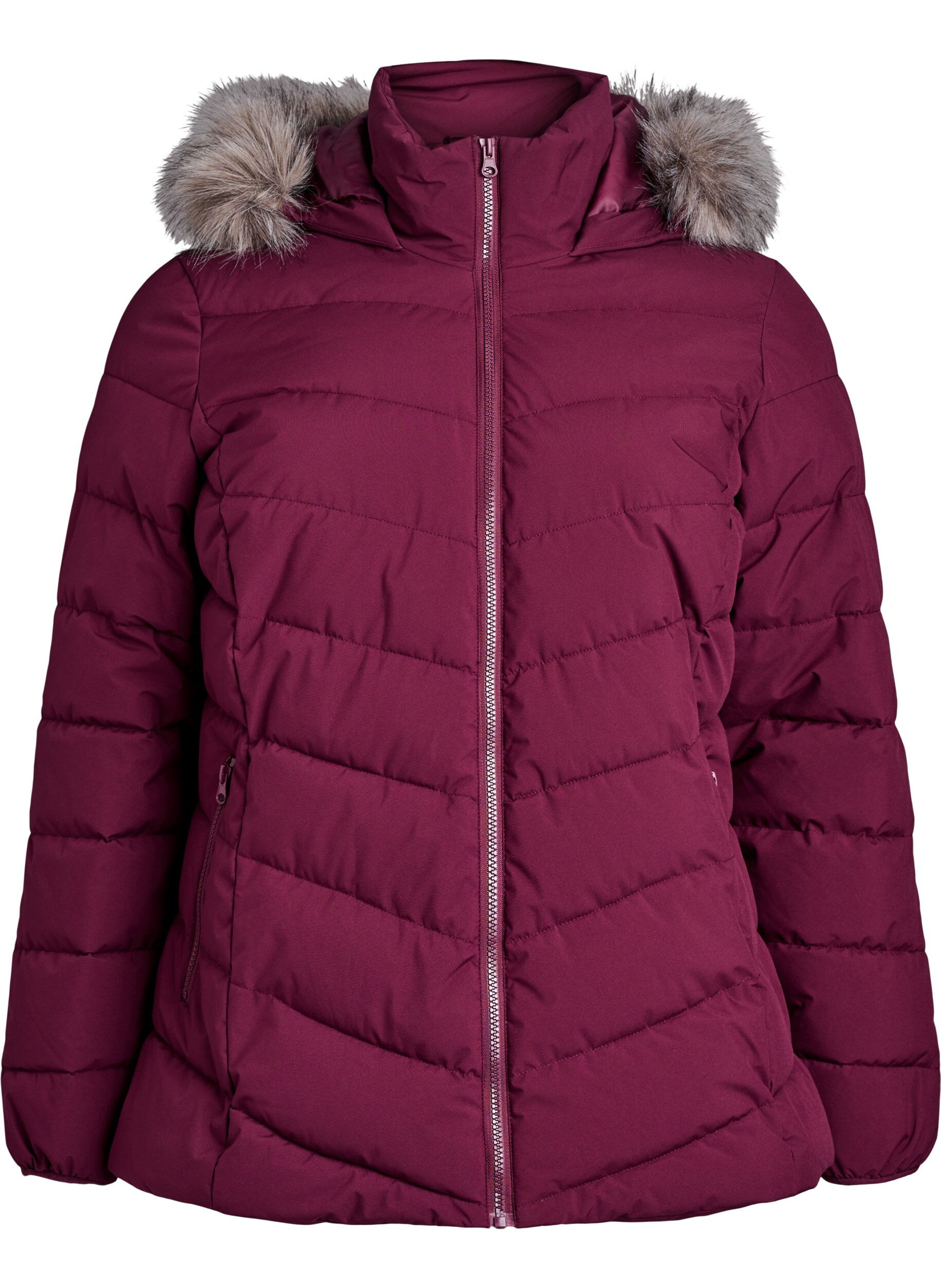 ZizziKort pufferjacka med huva, M&ouml;rk Bordeaux, Packshot image number 0