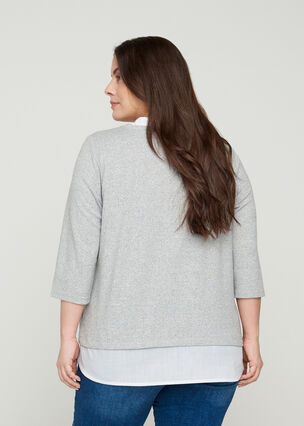 Gråmelerad skjorttröja med 3/4 ärmar, Light Grey Melange, Model image number 1