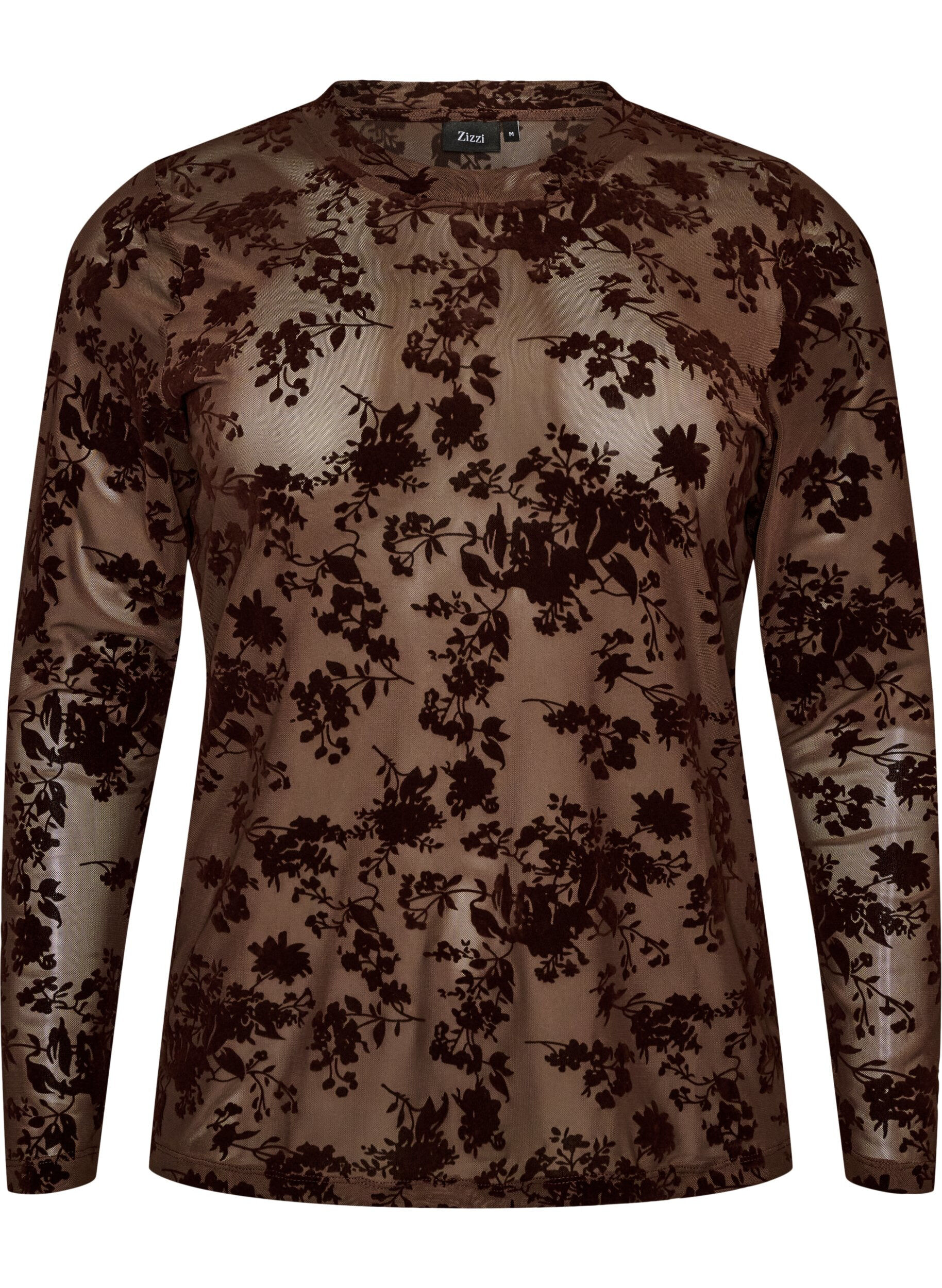Blus i mesh med blomm&ouml;nster
