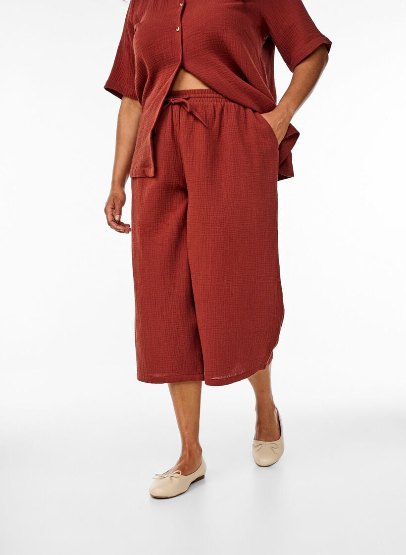 Culotte-byxor i bomullsmuslin med h&ouml;g midja, R&ouml;d, Model image number 2