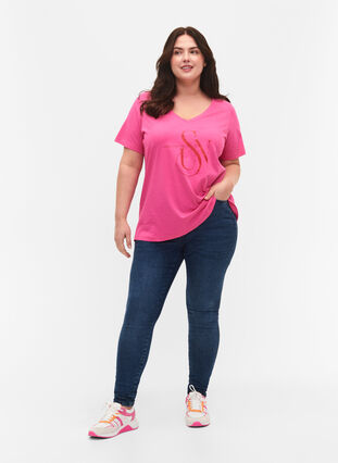 T-shirt i bomull med tryck, Shocking Pink SUN, Model image number 2
