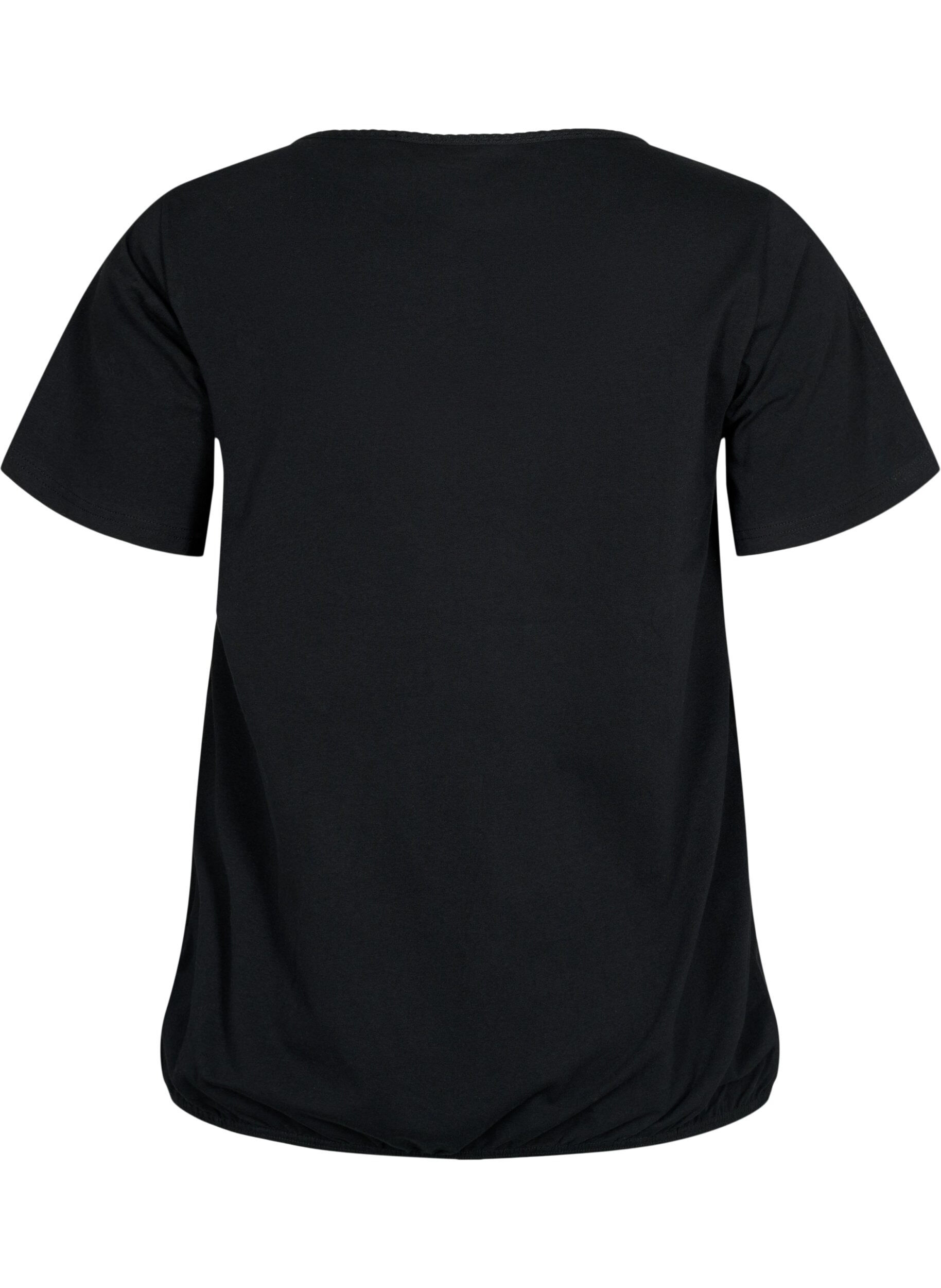 Zizzi Kort&auml;rmad t-shirt i bomull, Black, Packshot image number 1