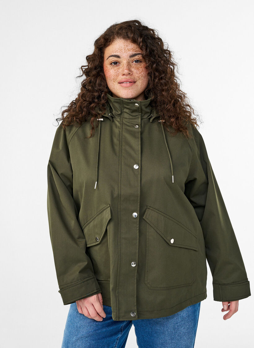 Kort v&aring;rjacka med avtagbar huva, Gr&ouml;n, Model image number 0