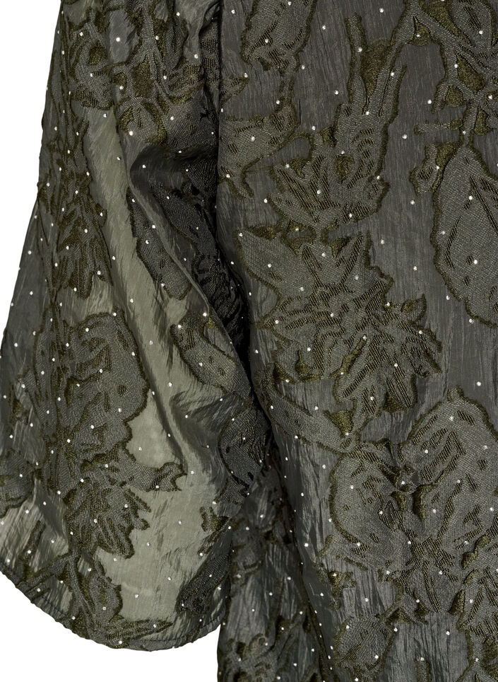 Jacquardblus med glittriga detaljer och puff&auml;rmar, Gr&ouml;n, Packshot image number 3