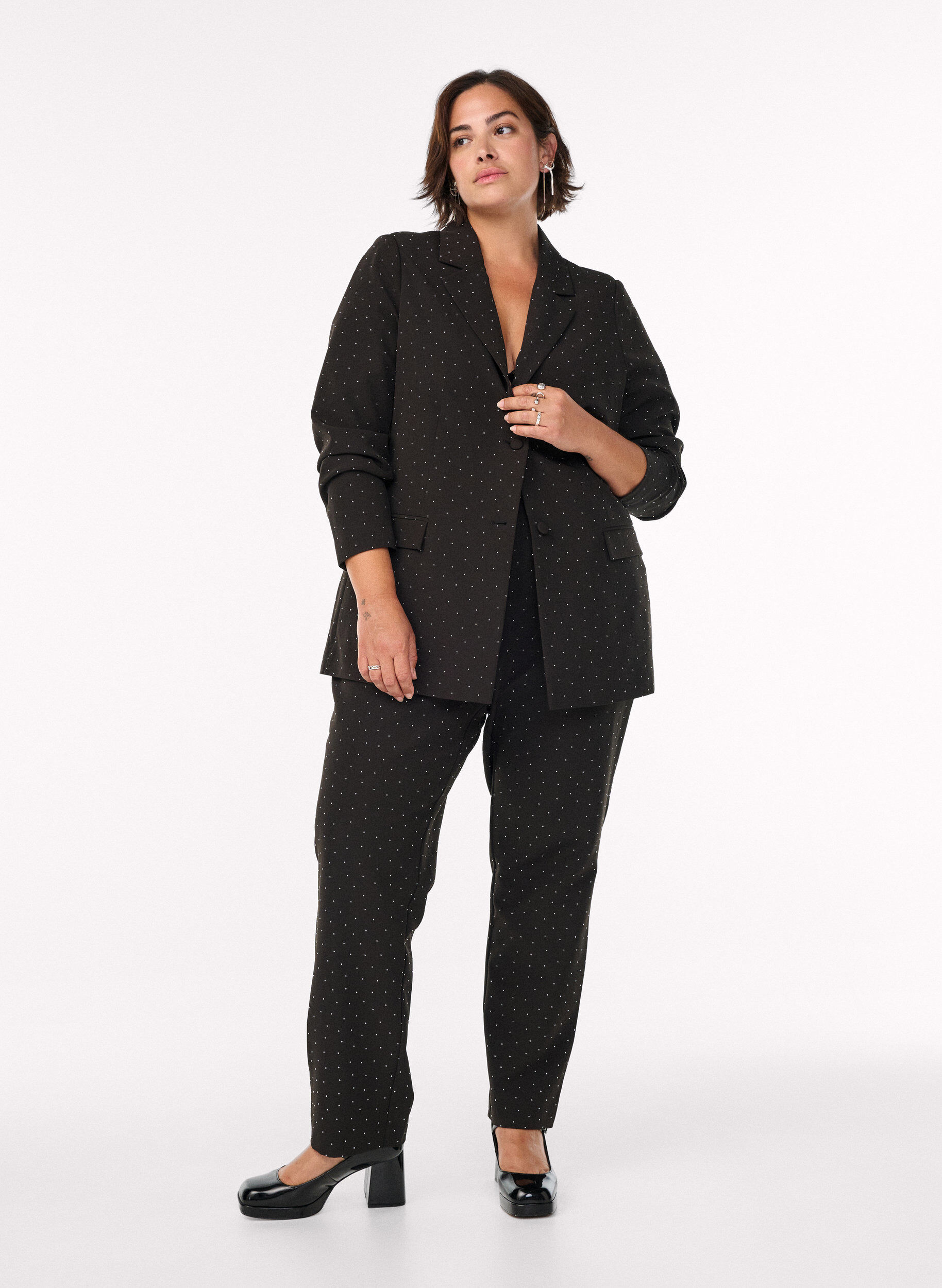 Byxor med strass och h&ouml;g midja, Svart, Model