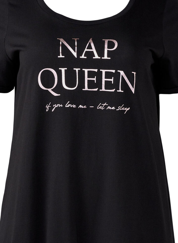 Kortärmat nattlinne i ekologisk bomull, Svart, Packshot image number 2