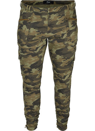 Cropped jeans med camouflageprint, Ivy Green/Camo, Packshot image number 0