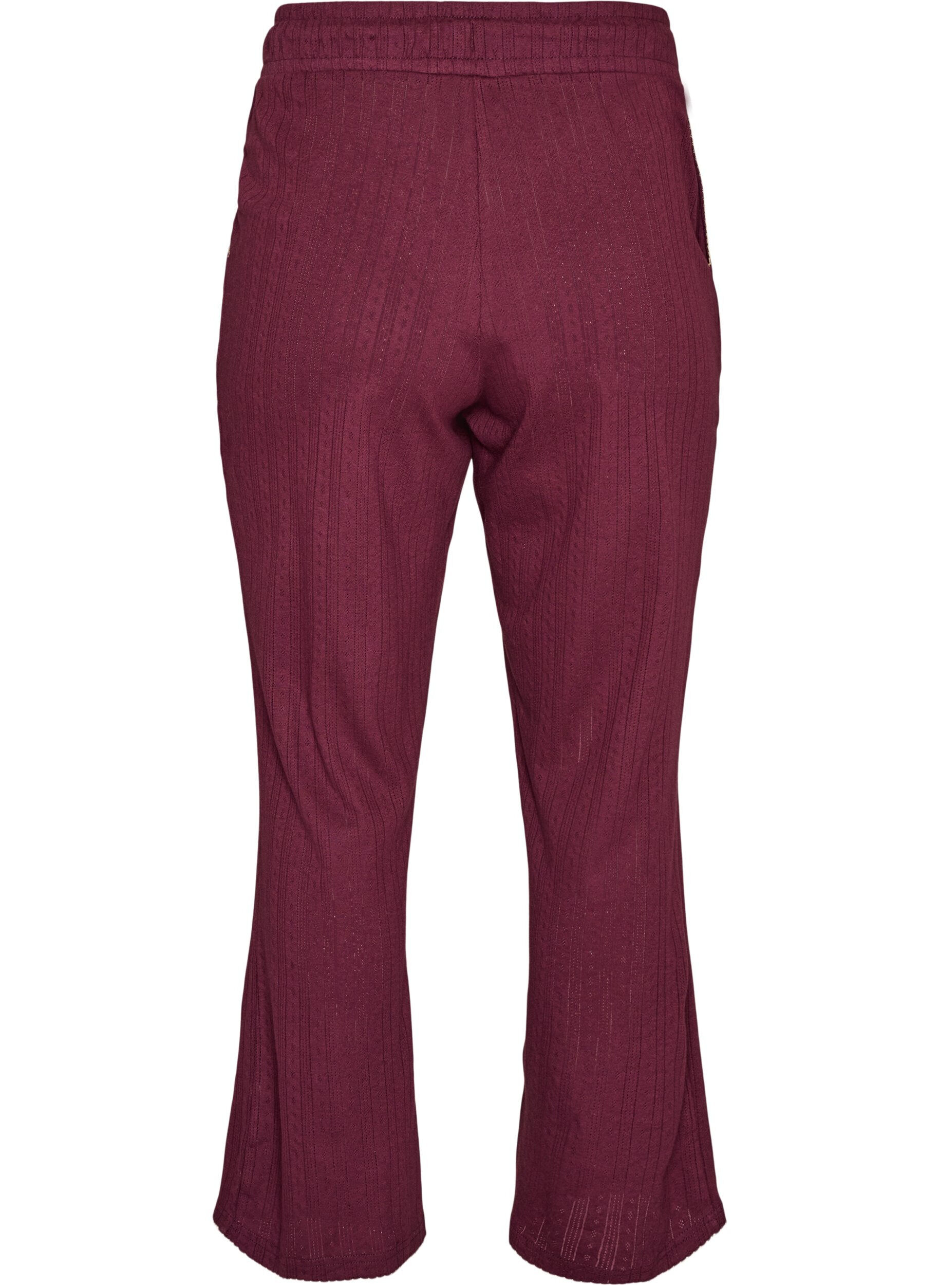 ZizziPyjamasbyxor i ekologisk bomull med h&aring;lbroderi, M&ouml;rk Bordeaux, Packshot image number 1