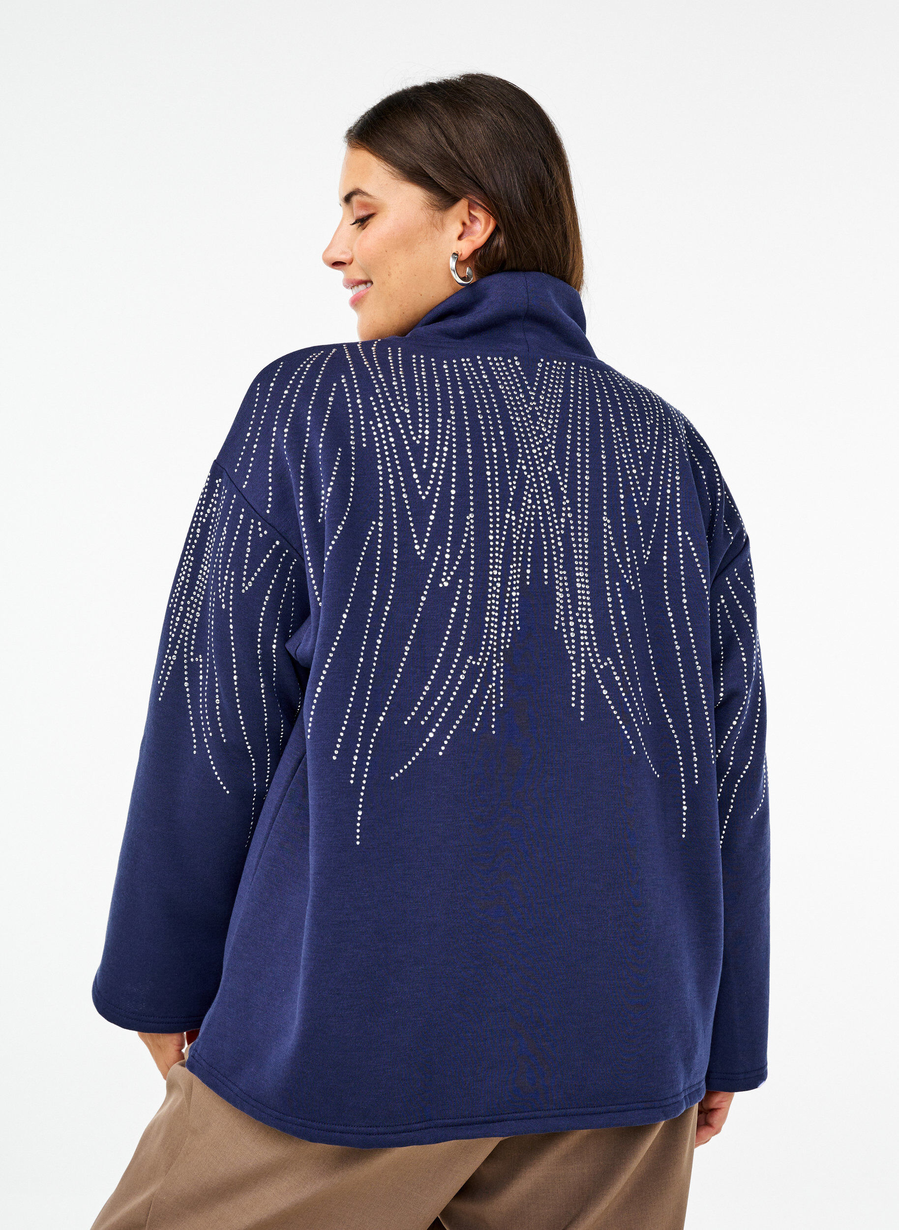 Zizzi Sweatshirt med h&ouml;g hals och strass, Naval Academy, Model image number 1