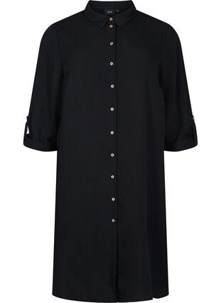 Lång enfärgad viskosskjorta med 3/4-ärmar, Black, Packshot image number 0
