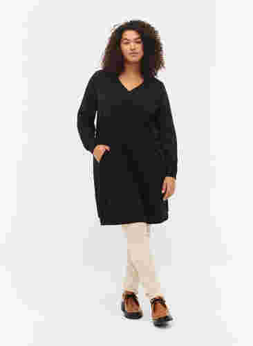 V-ringad sweatshirtklänning, Black, Model image number 2