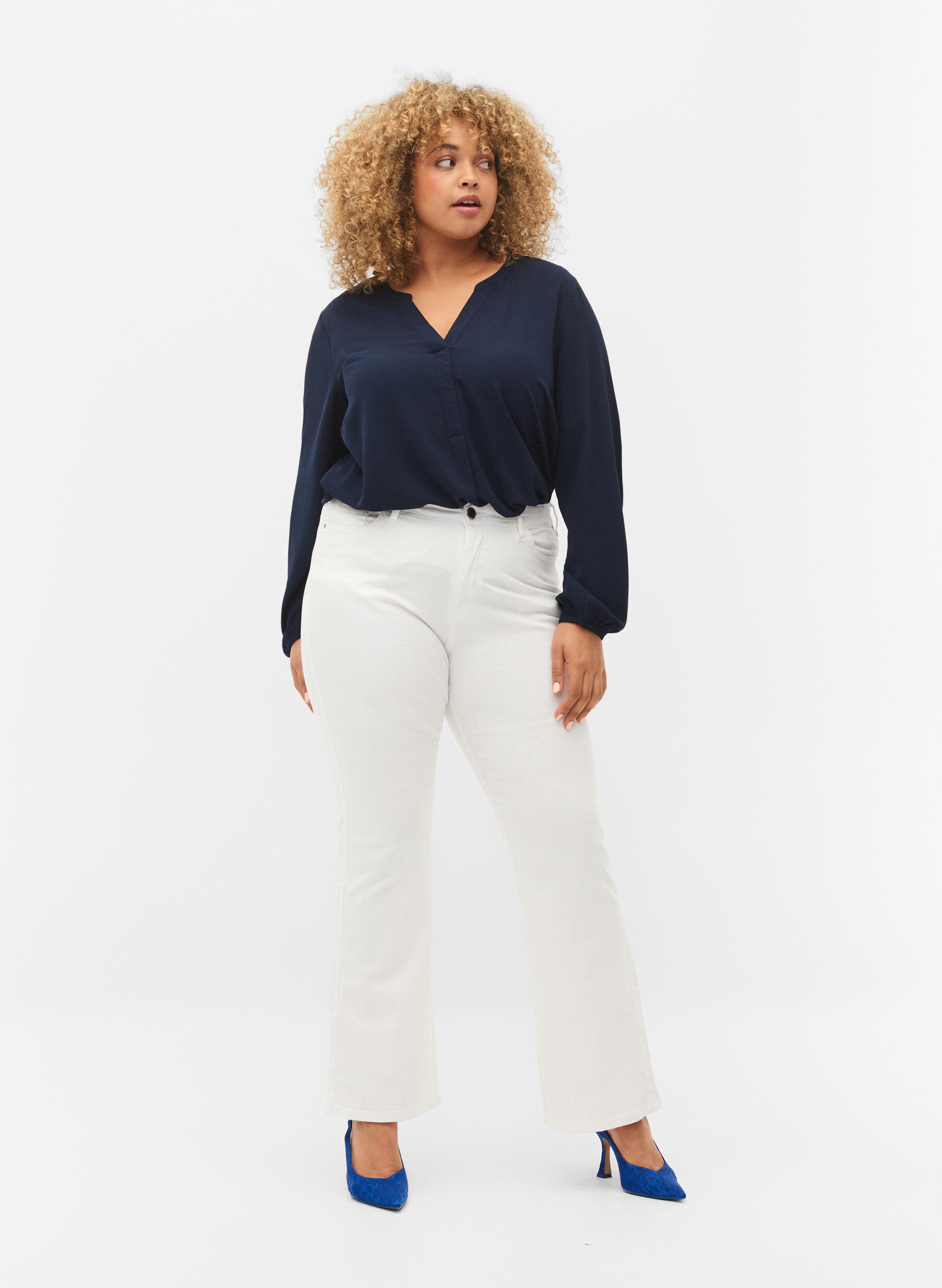 Zizzi Ellen bootcut jeans med h&ouml;g midja, Vit, Model image number 0