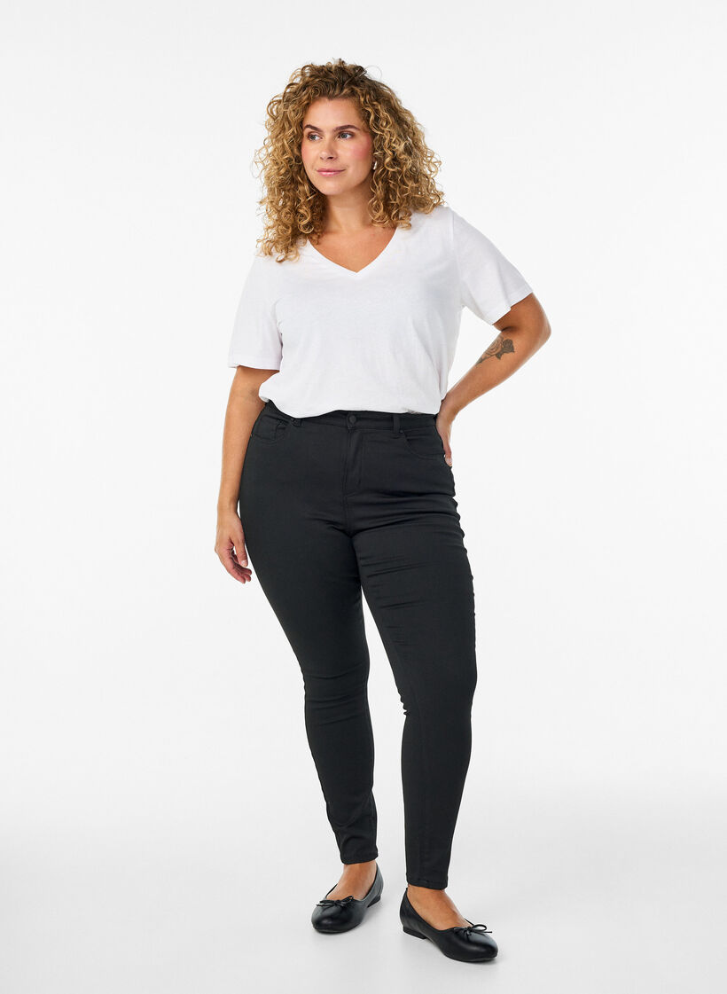 Kort&auml;rmad t-shirt med v-hals, Vit, Model image number 1