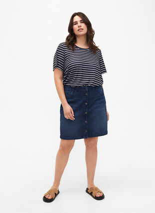 FLASH – kjol i jeanstyg med knappstängning, Dark Blue Denim, Model image number 3