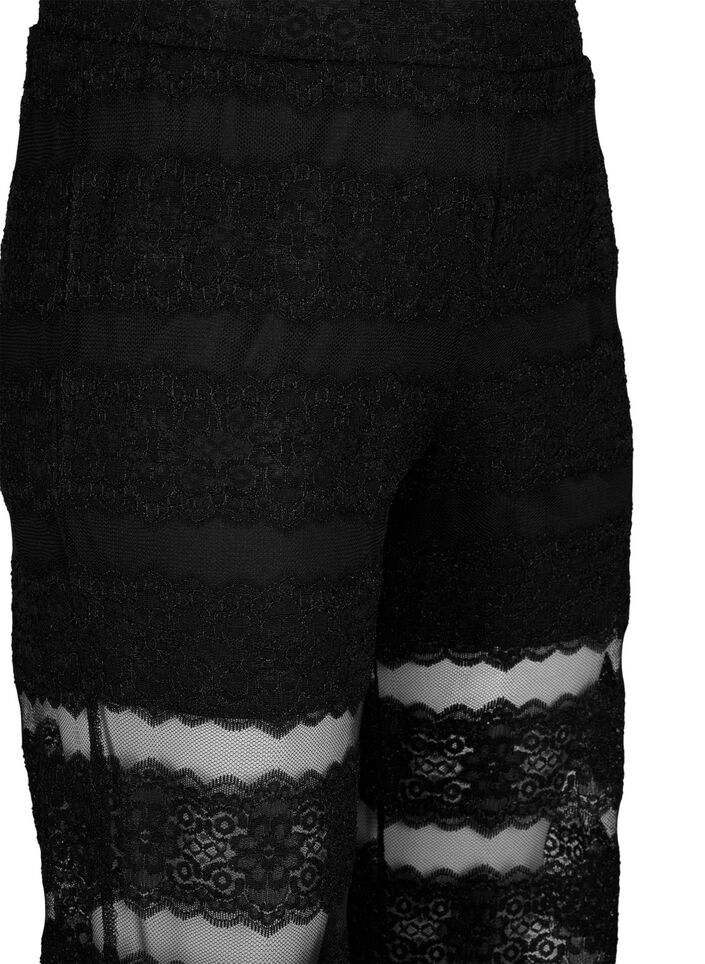 Lösa byxor med spets och transparent mesh, Black, Packshot image number 2