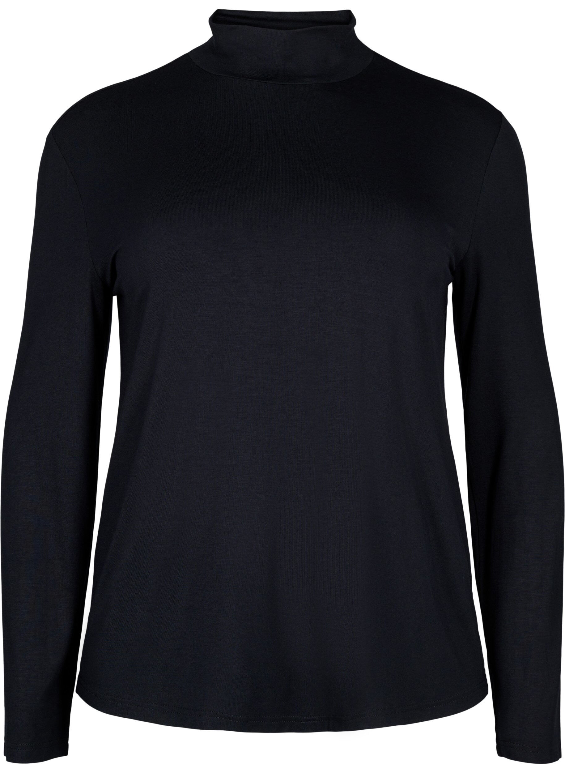 Zizzi L&aring;ng&auml;rmad blus med h&ouml;g hals, Svart, Packshot image number 0