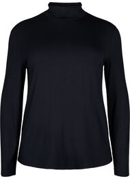 Långärmad blus med hög hals, Svart