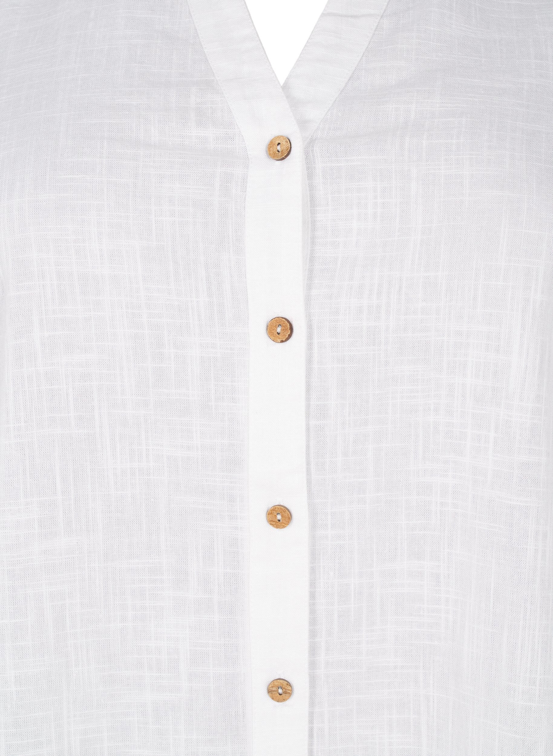 ZizziBomullsblus med v-ringning, Vit, Packshot image number 2