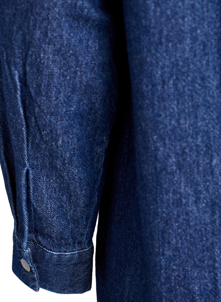 Kort jeanskl&auml;nning med v-ringning och krage, Bl&aring;, Packshot image number 3