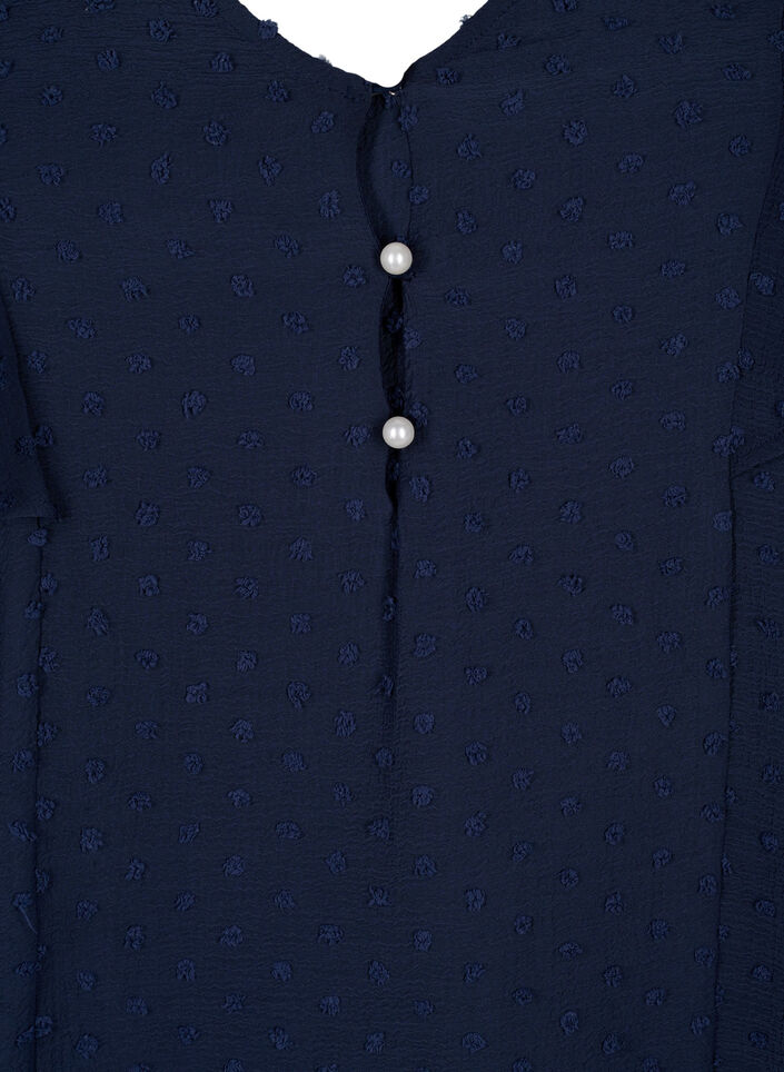 Blus med prickig struktur och kort ärm, Navy Blazer, Packshot image number 2