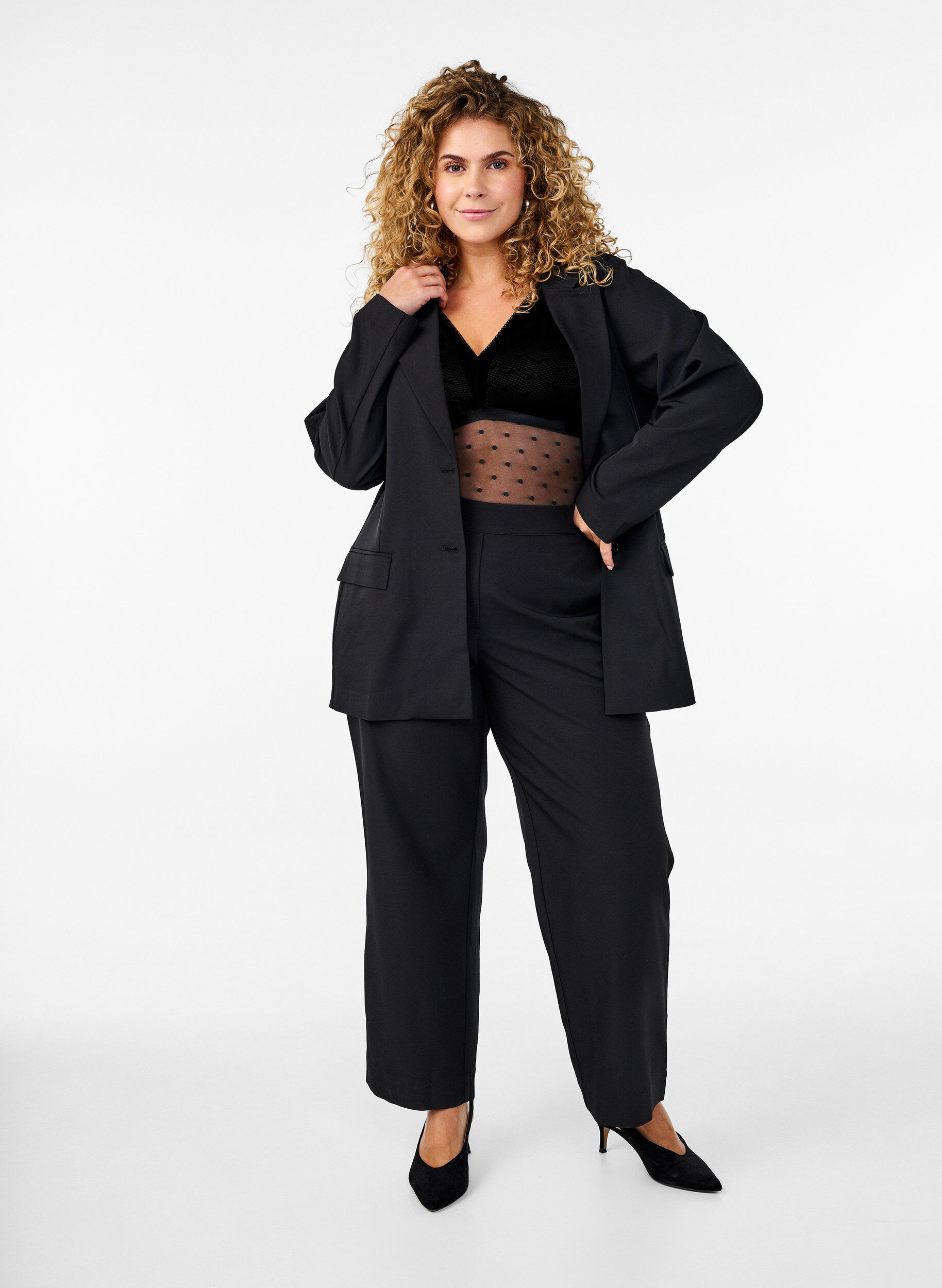 Zizzi Bodystocking med prickig mesh och avtagbara kuddar, Black, Model image number 4