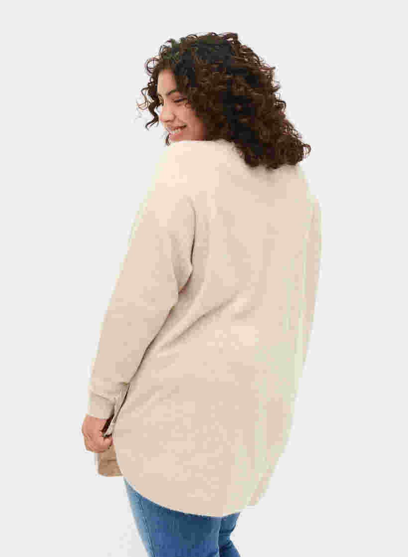 Stickad tröja med knappdetaljer, Pumice Stone Mel., Model image number 1