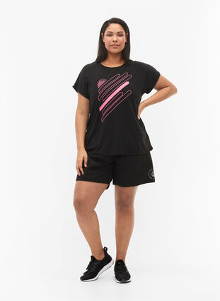 Kortärmad tränings t-shirt med tryck, Black/Pink Print, Model image number 2