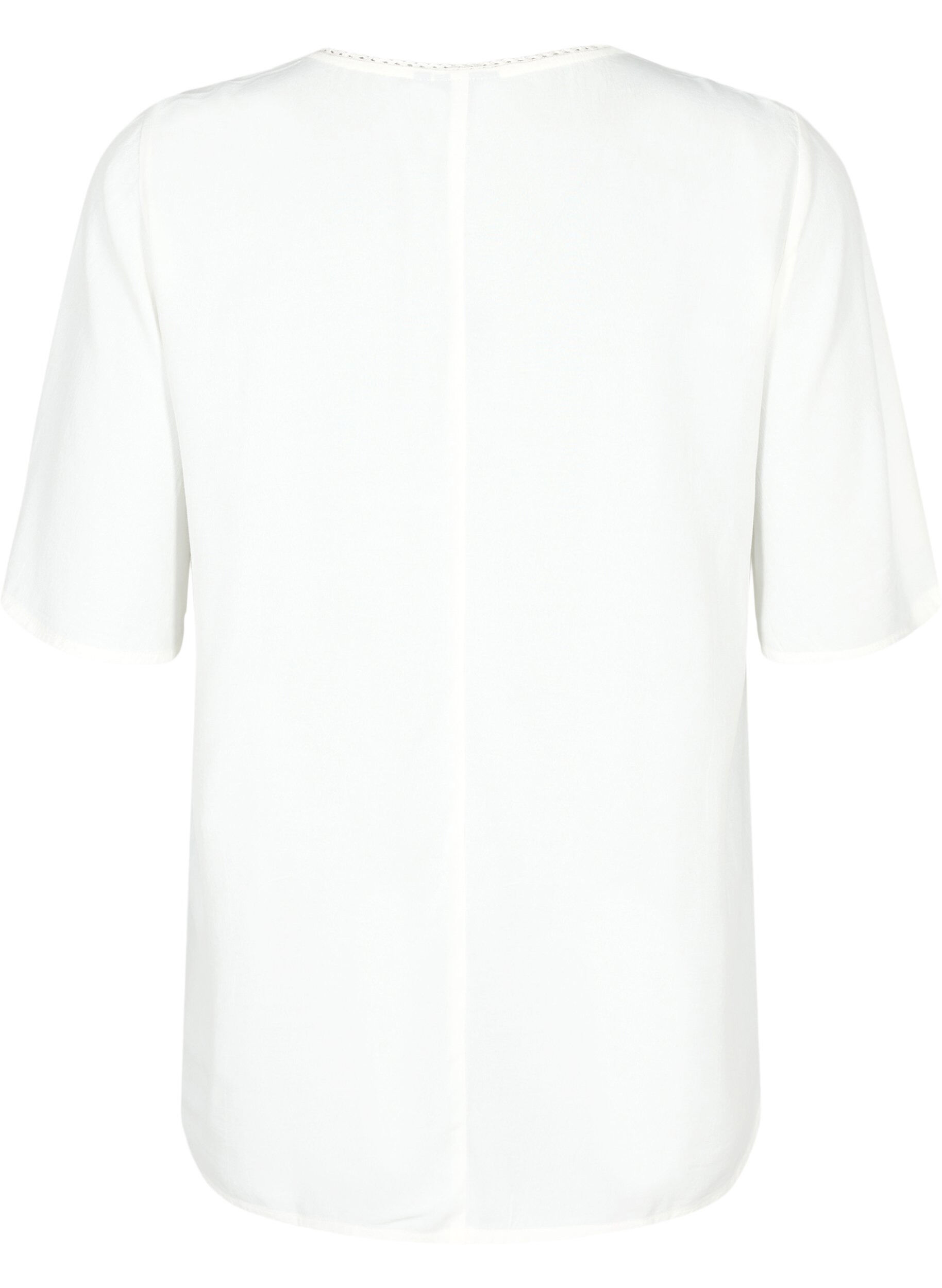 Zizzi Viskosblus med 1/2 &auml;rmar och broderad detalj, Snow White, Packshot image number 1